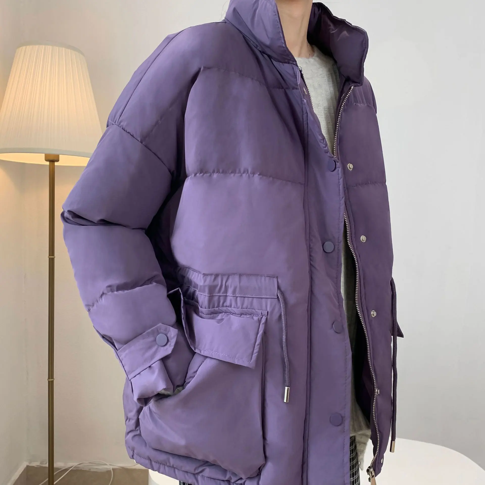 Manteau d'hiver pour Femme, parka à manches longues, chaud, fermeture éclair, bouton, manteau Chic, solide, décontracté, veste rembourrée, 2021