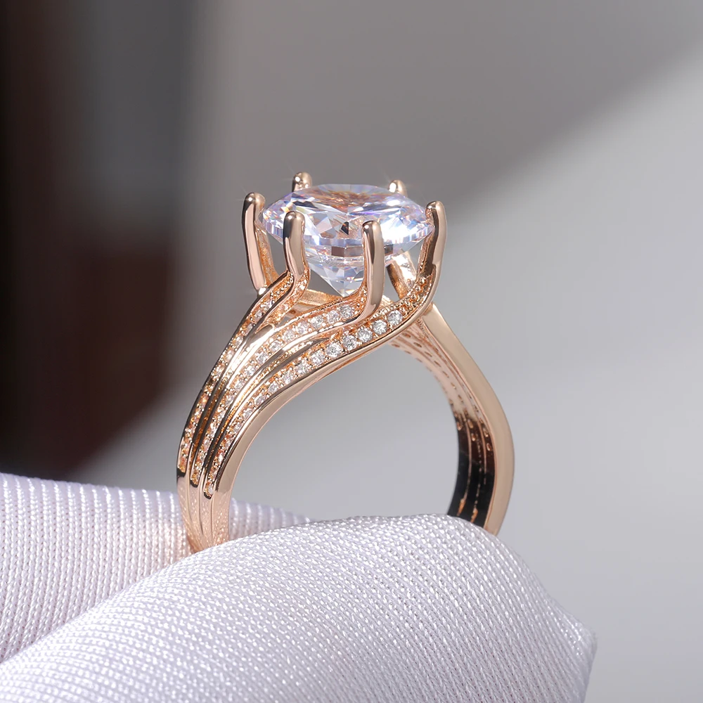 Huitan splendido solitario 12MM zirconi cubici fedi nuziali colore oro festa di fidanzamento gioielli da donna brillanti