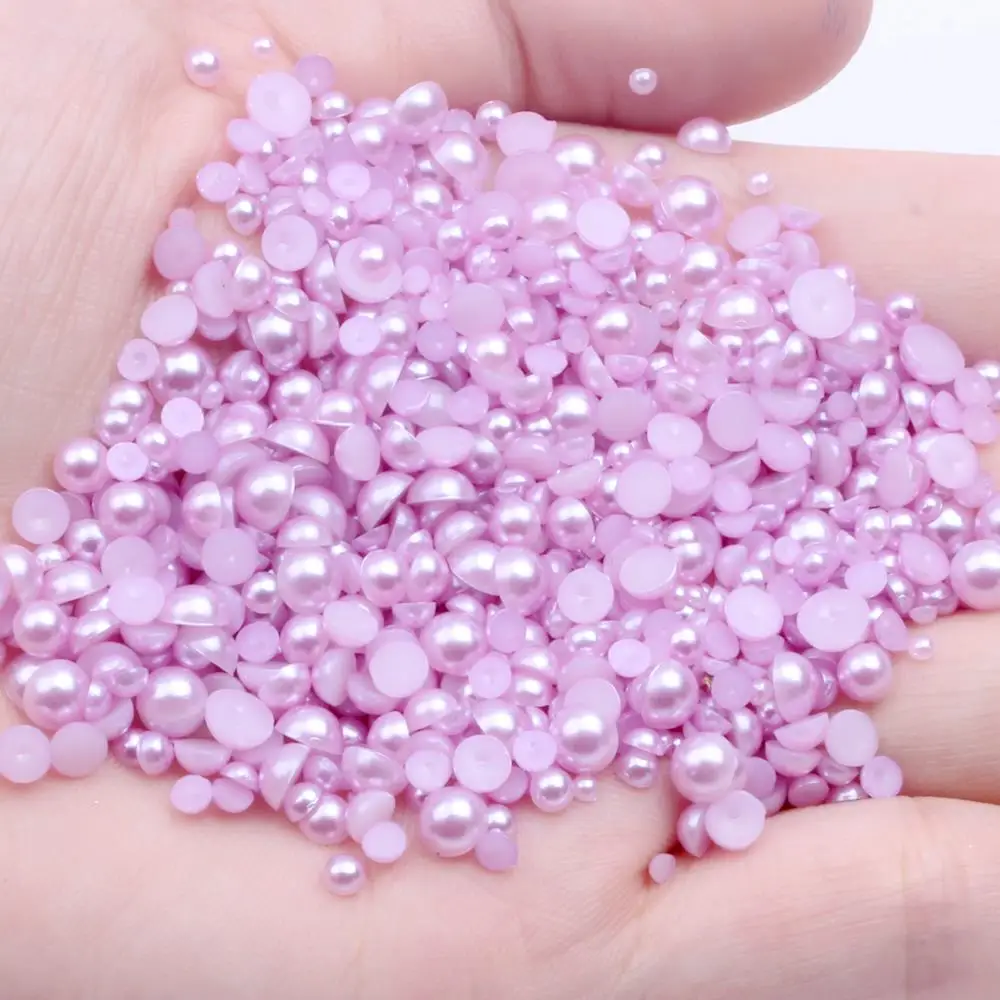 

Light Purple Glue On Half Round Beads 2mm-12mm And Mixed Sizes 50-1000pcs Flatback Resin Pearls DIY 3D Nails Art Accessories