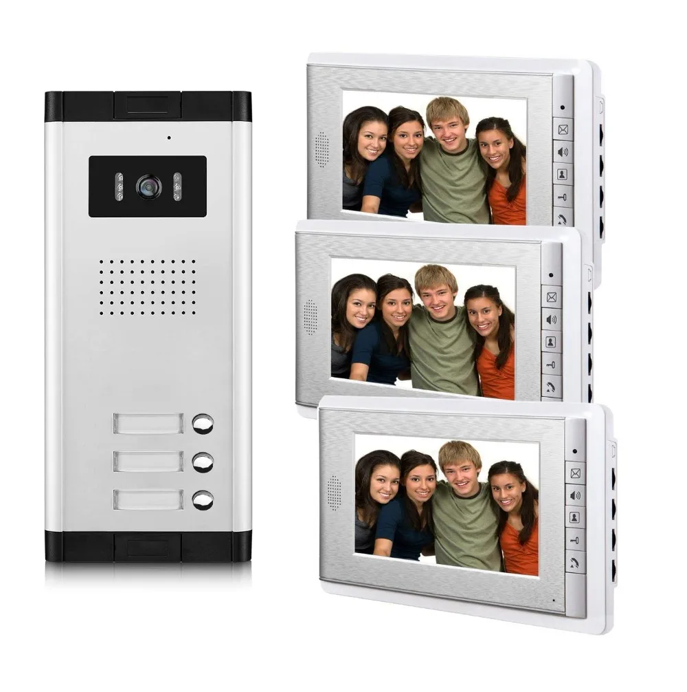 2/3/4 Unit apartments video intercom system 7 Inch video door phone Kit Video Doorbell for for 2-4 Household Apartment