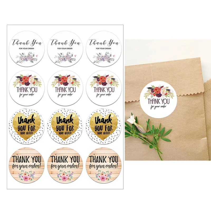 3.5cm/4.5cm Thank You Stickers Handmade Sticker Circle Love Design Stationery Adhesive Decorations  Gift Seal Labels Sticker