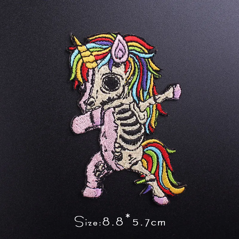 Skeleton Unicorn Patches For Clothes Skull Patch Bulldog With Christmas Hat Embroidered Patches For Clothing Jacket Patch Stripe