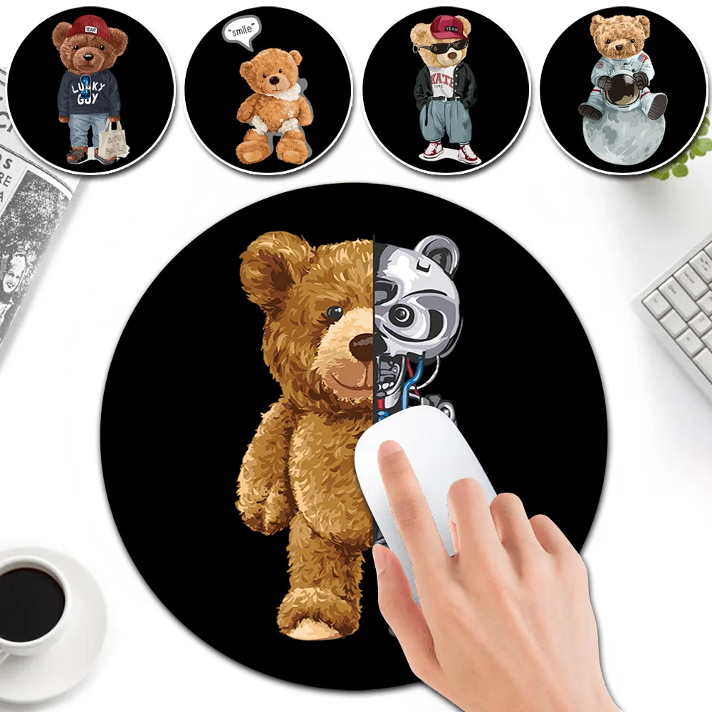 

Gaming Mouse Pads Stylish Simplicity Mat Desktop Leather Round Cute Bear Series Small Desk Gamer Mats for Xiaomi