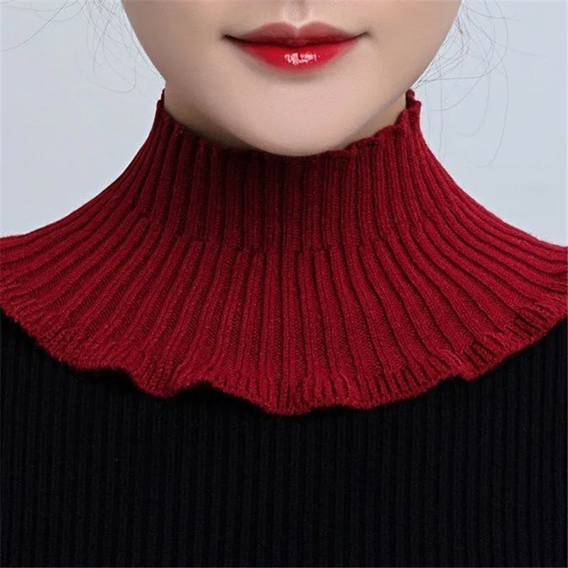 Cuello de tortuga de punto para mujer, cuello falso elástico de Color sólido, cubierta de cuello con volantes, bufanda envolvente desmontable a