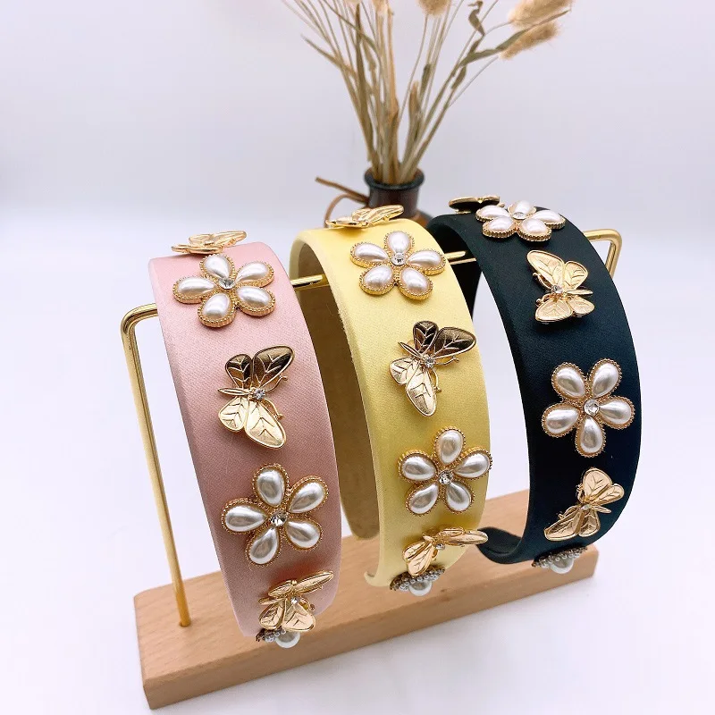 Summer New Simple Solid Color Wide-brimmed Headband Creative Flower Butterfly Accessories Drill Headband Rhinestone Headband