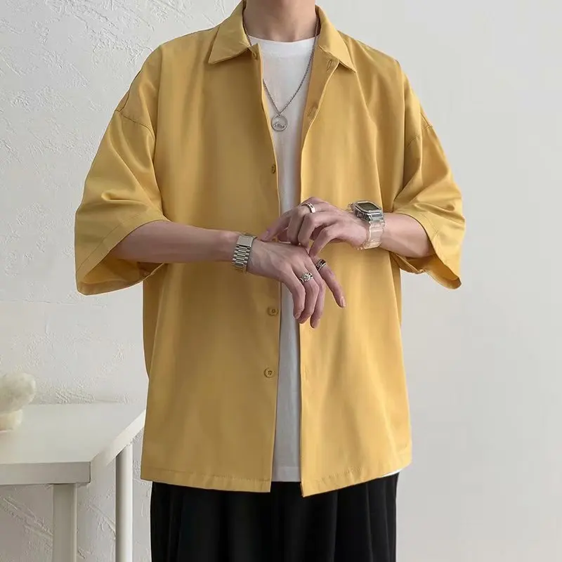 Half Sleeve Shirts Men Solid Color Loose Oversize S-3XL Harajuku All-match Simple Summer Draped High Quality Korean Style Casual