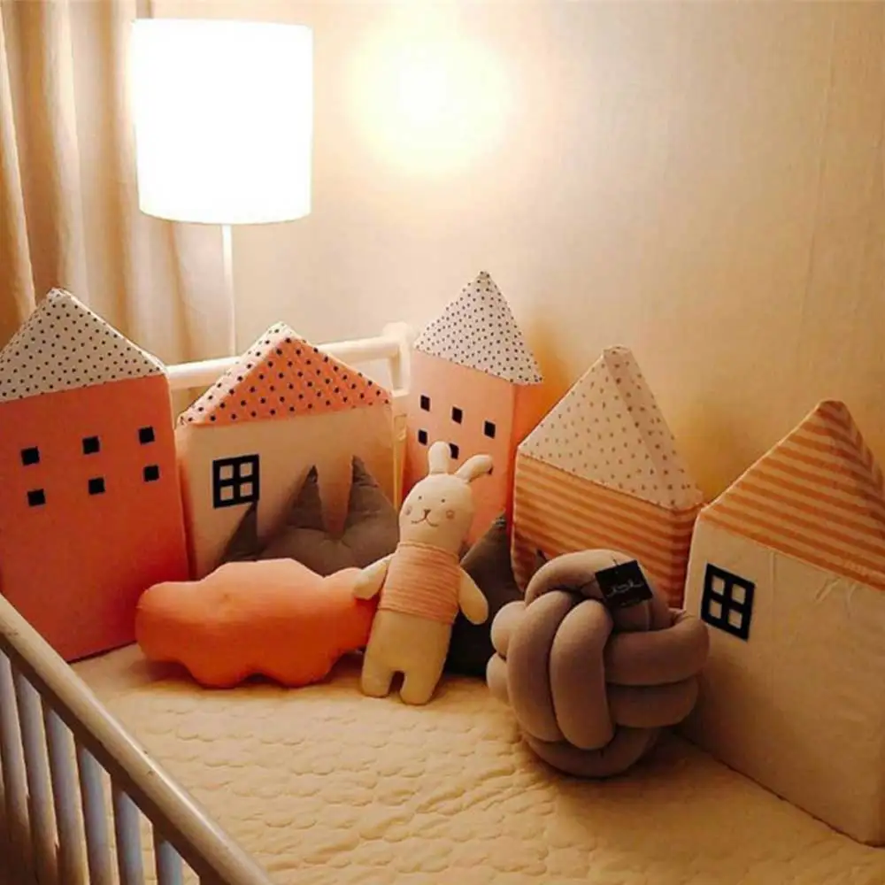 4Pcs Baby Bed Bumper INS Little House Pattern Crib Protection Infant Cotton Cot Soft Cradle Guard Safe Baby Bed Room Decoration