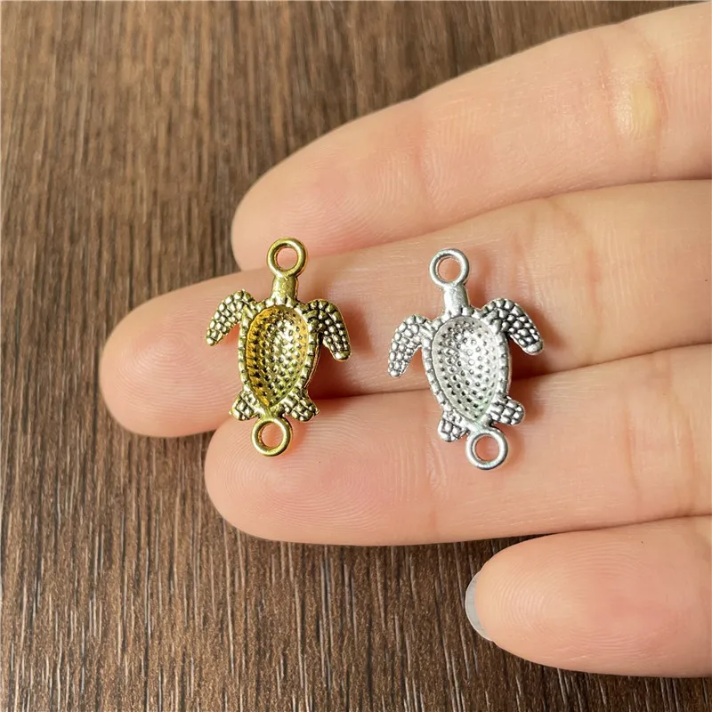 14*21mm Ocean Series Double Hanging Tortoise Amulet Connector Handmade Bracelet Necklace Jewelry Making Alloy Accessories