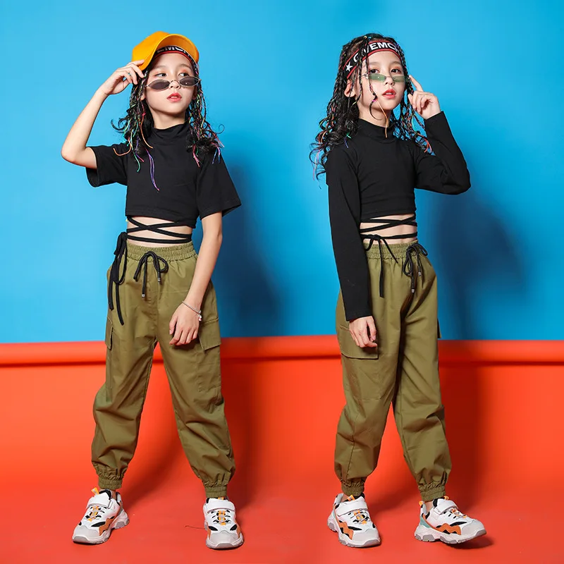 Kids Hip Hop Clothing Clothes Dance Costumes Girls Cropped Sweatshirt Shirt Top Jogger Pants Jazz Ballroom Dancing Street Wear