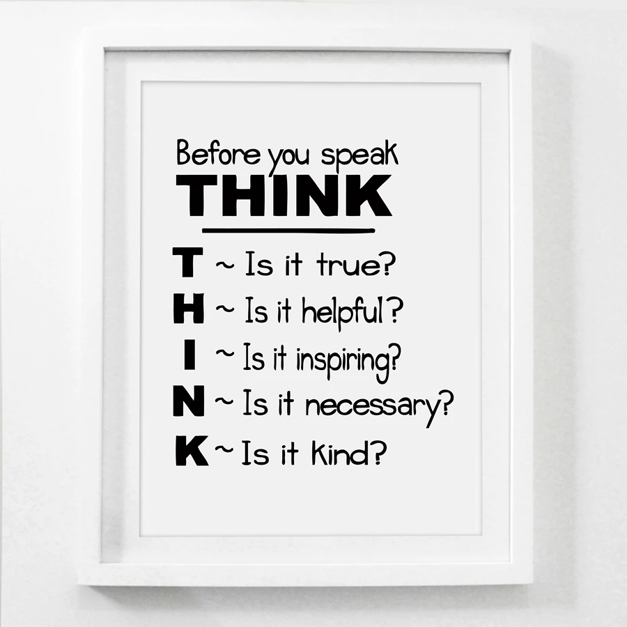 Motivational Quote Canvas Art Print Poster , Think Before You Speak Quote Canvas Painting Poster School Classroom Wall Art Decor