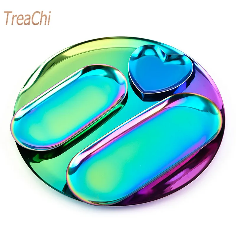 Fashion Style Stainless Steel Tray Jewelry Storage Tray Fruit Candy Plate Photography Props Home Desk Decoration