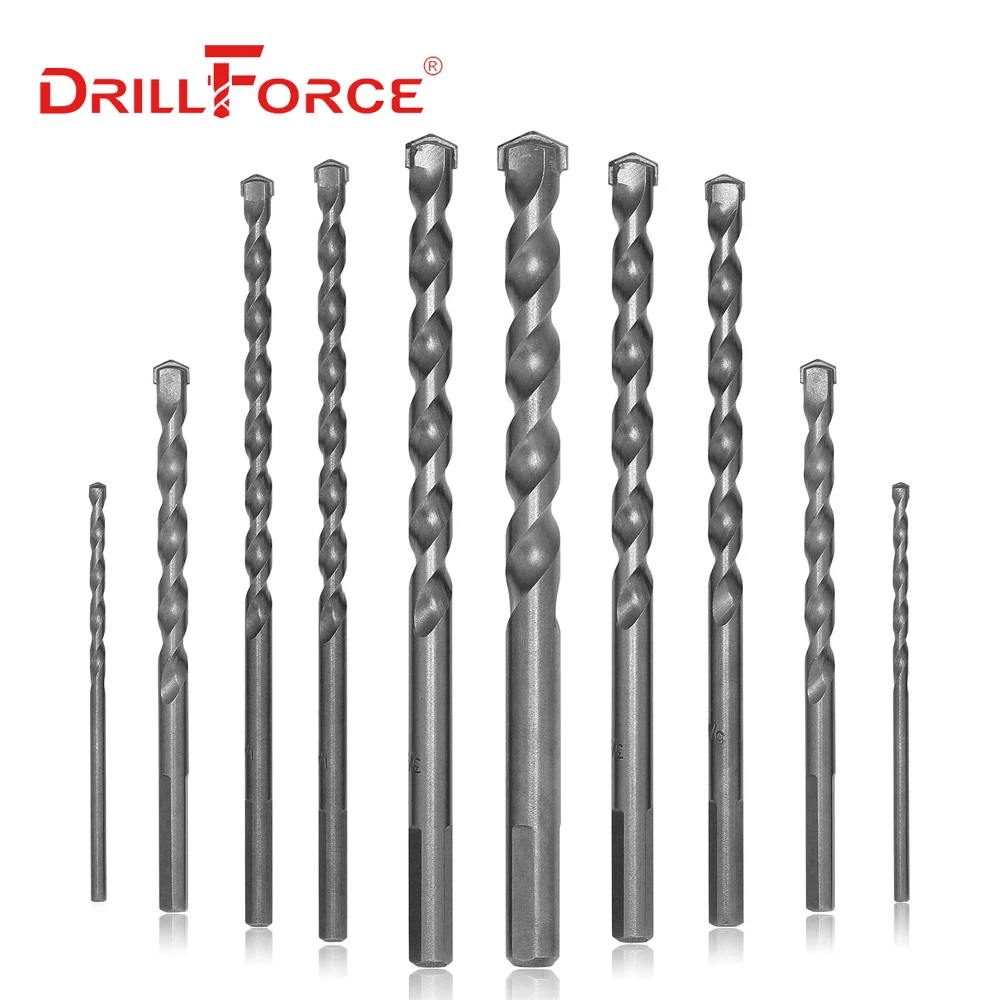 

Drillforce Concrete Masonry Drill Bits Set 3/4/5/6/8/10/12/14/16mm Ceramic Tile Brick Cement Rock Carbide Tipped Drill Bit