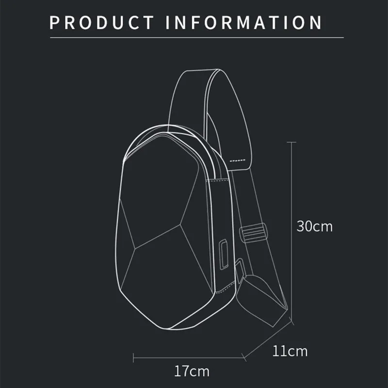 BANGE 하드 쉘 디자인 3.0 USB 충전 크로스 바디 가방 어깨 가방 남성 방수 짧은 여행 가슴 가방 팩 남성용 슬링 가방