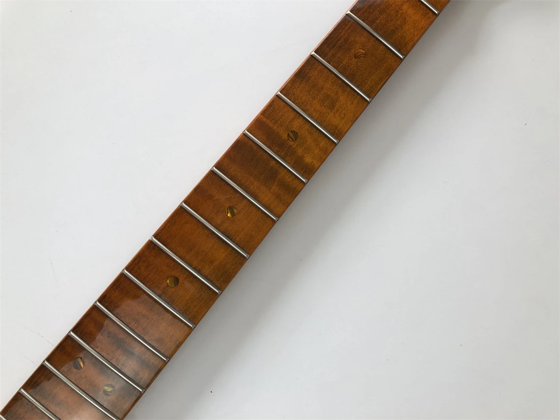 Tiger Flame Maple Guitar Neck 21 Fret 25.5inch Pearl Dot Inlay DIY Guitar Part Replacement Gloss