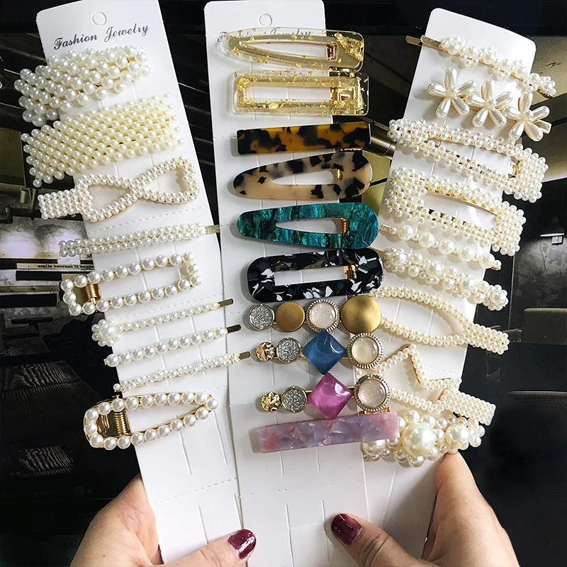 Juego de pinzas para el pelo para mujer, horquillas con perlas