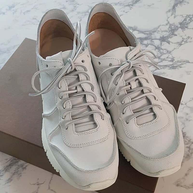 Brand White Shoes Men Breathable Lace Up Platform Sneakers Street 100% Genuine Leather Height Increasing Casual Shoes Trainers