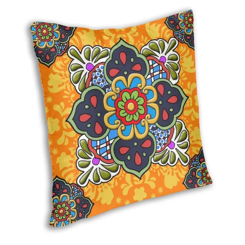 Mexican Talavera Flower Ceramic Tile Square Pillowcover Decoration Cushions Throw Pillow Case for Sofa Double-sided Printing