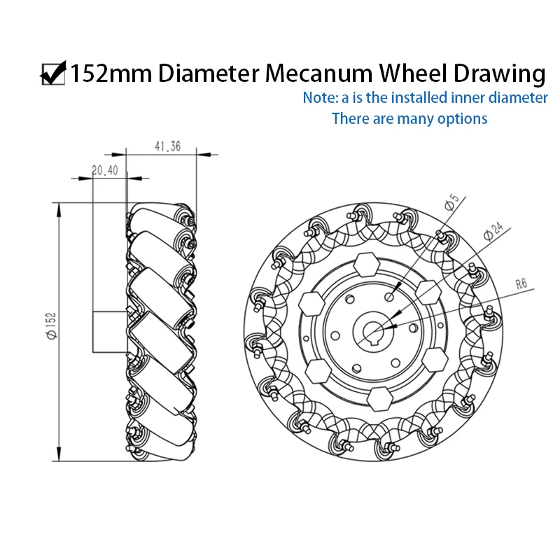 [New] A set of 4 152mm mecanum wheels, stainless steel wheels