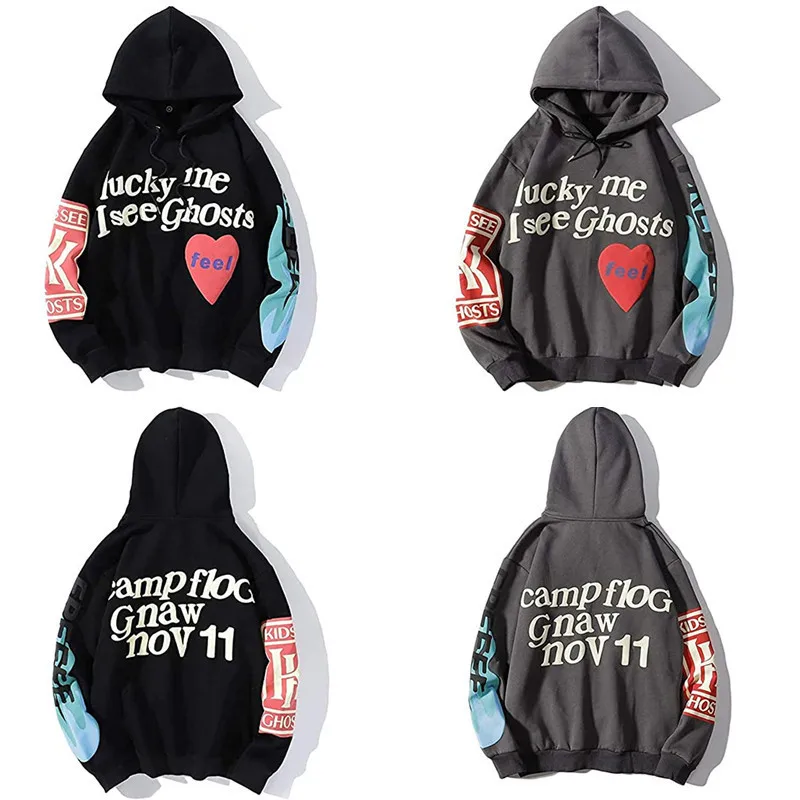 ผู้ใหญ่ Kanye Lucky Me I ดู Ghosts อินเทรนด์ Hip Hop Hooded เสื้อแขนยาวแบบมีหมวกเสื้อสำหรับผู้ชายผู้หญิงวัยรุ่น