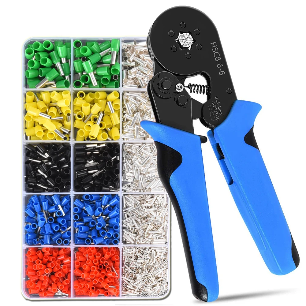 HSC8 6-6 self-adjusting Hexagonal Crimping Pliers with 1900 Pieces Ferrule set - 0.25 - 6 mm²  Wire End Ferrules Tool Kit