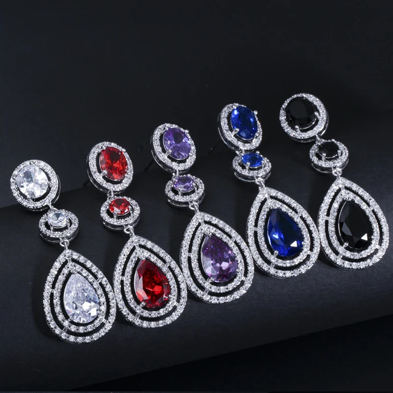 

ThreeGraces Elegant White Red Cubic Zirconia Stone Long Big Dangle Bridal Wedding Engagement Earrings Jewelry for Brides E1343