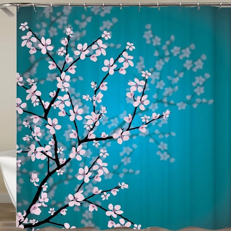 Japanese Style Shower Curtain Kanagawa Big Wave Curtain Waterproof Curtain Bathroom Curtain with Wave Pattern for Bathroom