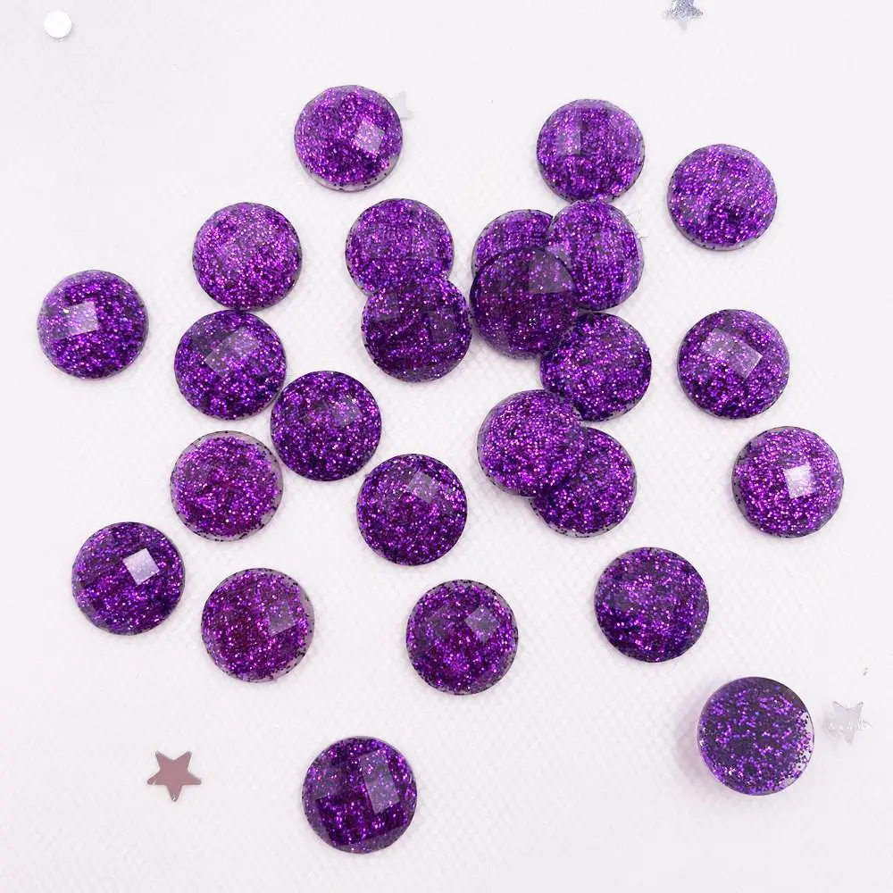 100pcs Colorful Glitter Resin Paillette 8mm Round Faceted Gem Flatback Rhinestone Appliques DIY Wedding Scrapbook Craft SW66