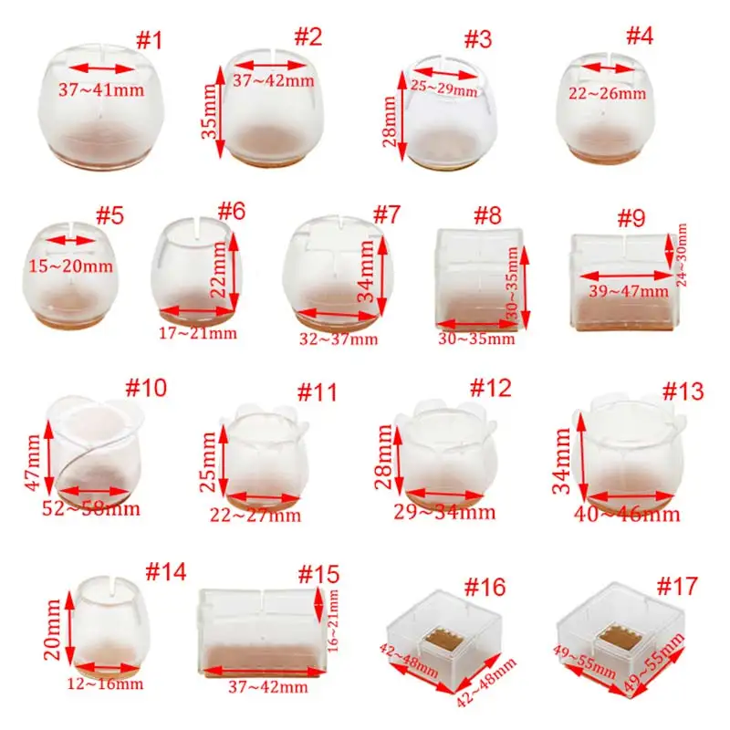 10pcs Silicone Chair Floor Protectors Non-slip Mat Rectangle Square & Round Chair Leg Caps Furniture Feet Covers Table Foot Pads