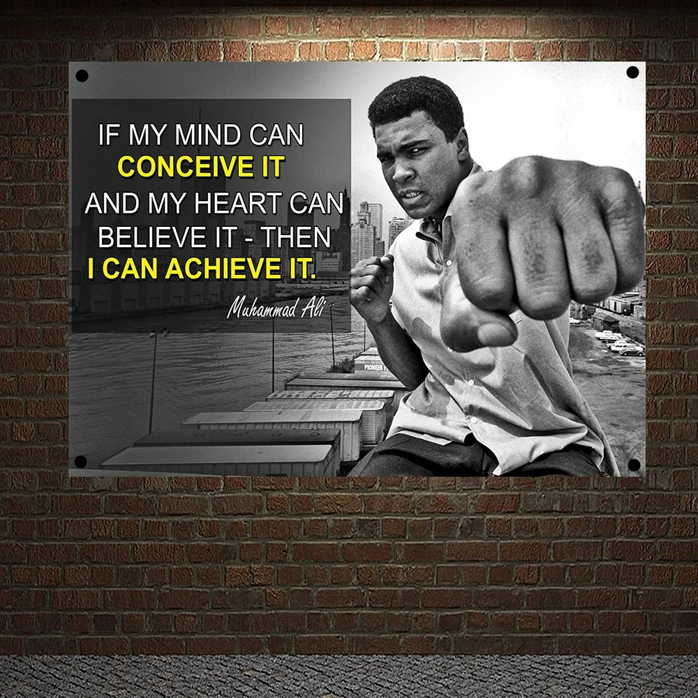 

Boxer MAHAMMAD ALI Motivational Workout Banners Flags Canvas Poster Bedroom Wall Decor Inspirational Quote Wall Art Tapestry