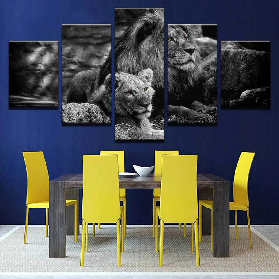 

5 Pcs Modern Vintage Lion Couple Canvas Picture Print Wall Art Canvas Painting Wall Decor for Living Room Poster No Framed