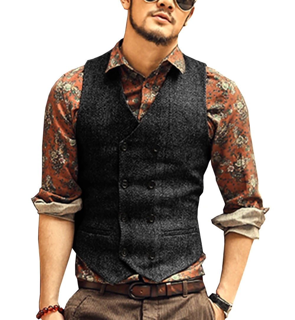 

New Men Suit Vests Black Wedding Tweed Business Waistcoat Jacket Casual Slim Fit Gilet Homme Vests Tuxedos for Wedding Clothing