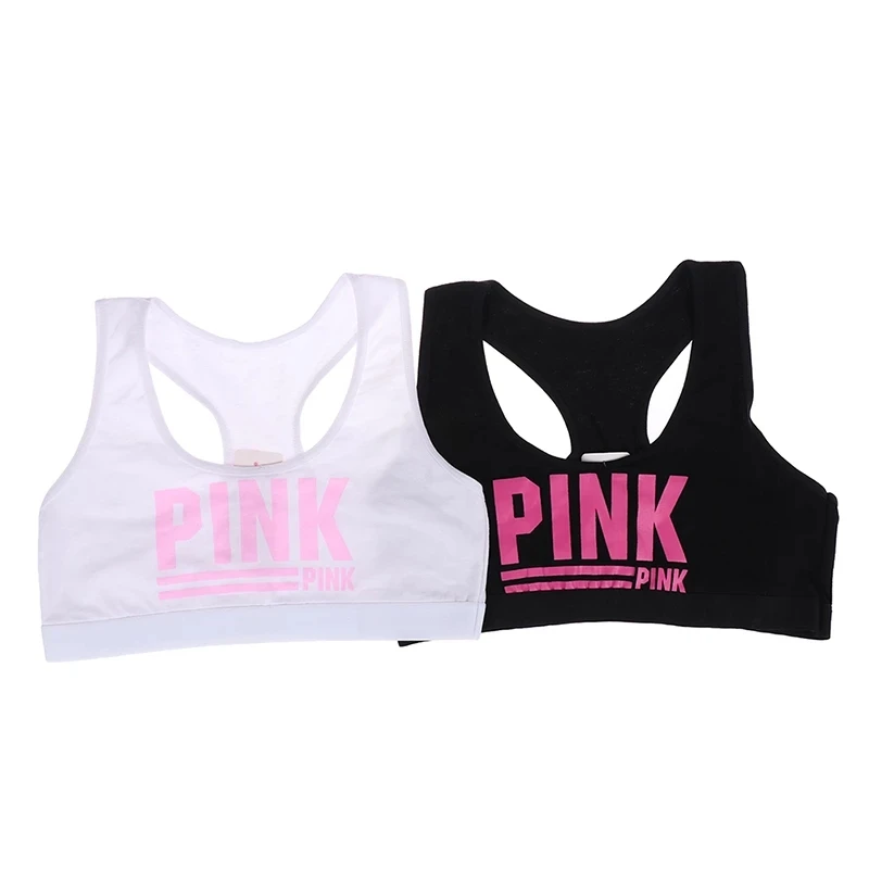 Teen bra girl vest Cotton Spandex with Pink Letter Solid Color Girl's Sport Underwear Letter Racerback Training