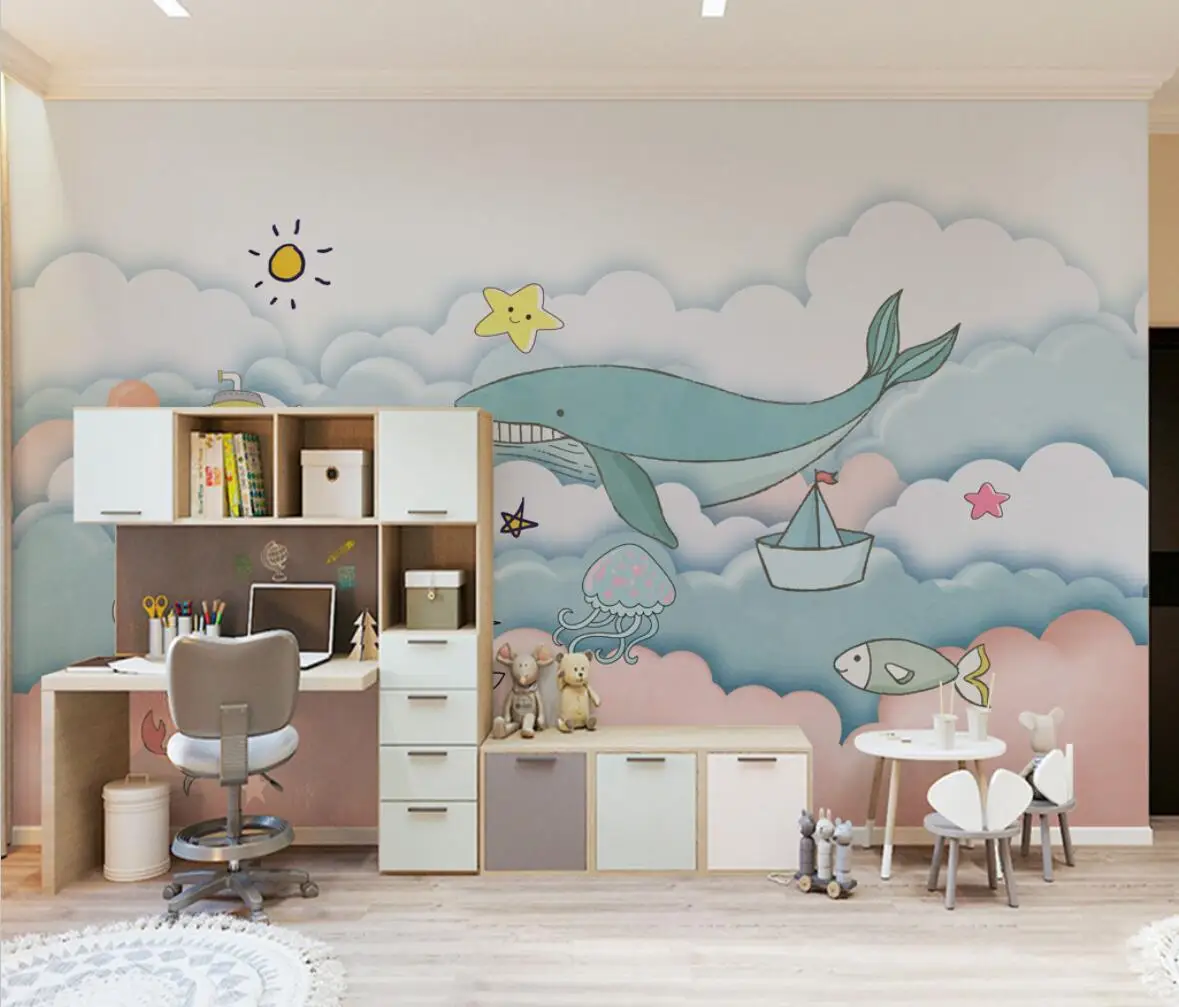 beibehang custom Ocean whale murals wallpaper children's room bedroom decoration background nordic wall paper home improvement