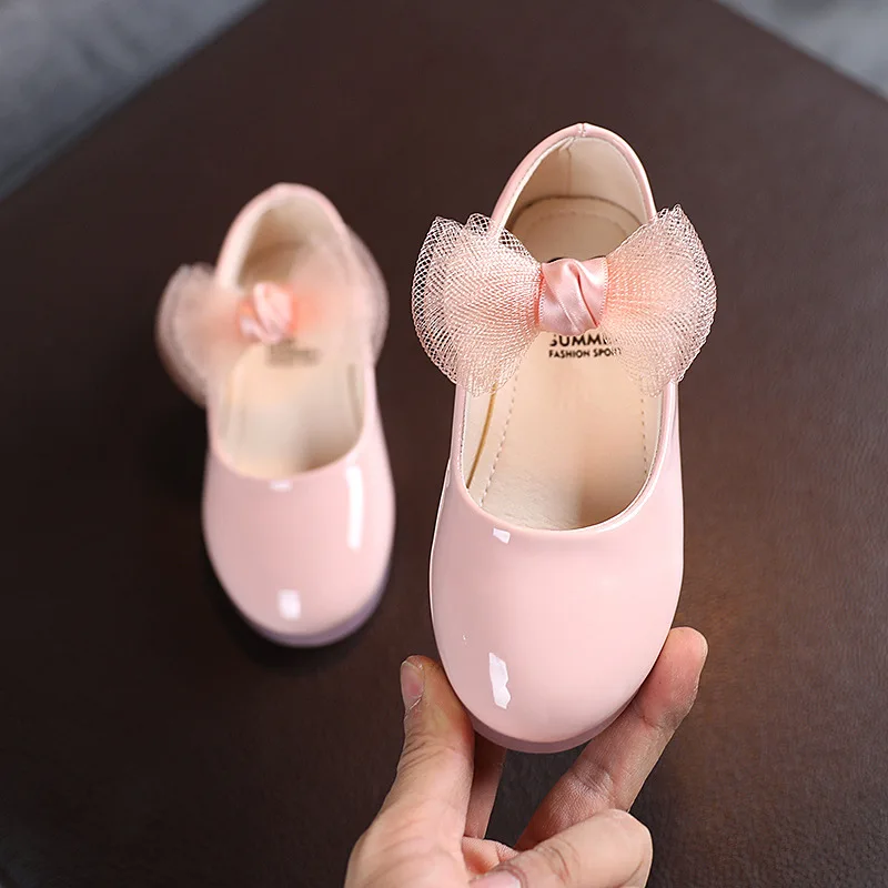 Children Leather Flats For Toddlers Girls 2023 Brand New Spring Autumn Kids Dress Shoes PU Patent Leather With Lace Bowtie Sweet