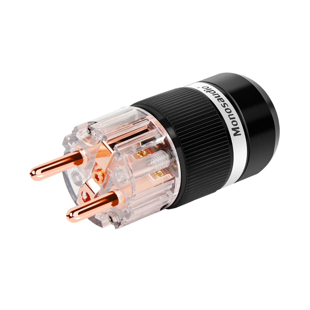 Audiophile Grade AC Power Cord with Transparent Housing, 99.998% Pure Copper Conductor - European Schuko Male to C13 IEC Female,