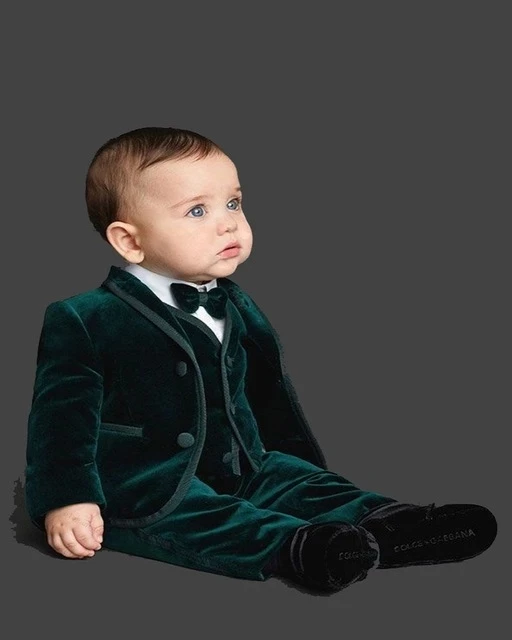 Fashion Cute Green Velour Custom Made Boys Wedding Attires 2023 New Kids Suit comunione Suits For Boys 3 pezzi