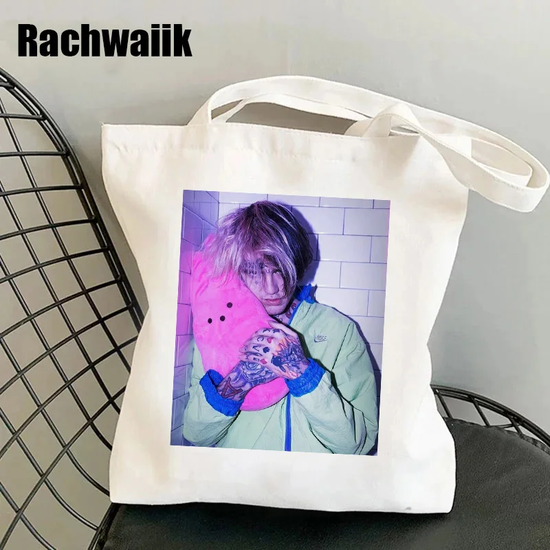 Borsa shopping Lil Peep Tote grafica Borsa shopper Harajuku Borsa a tracolla in tela da donna Borsa ecologica Ulzzang femminile Hip Hop Goth Gothic