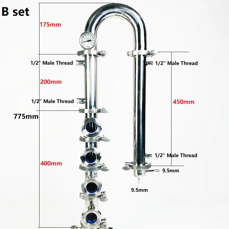 Imagem -03 - Flauta Destilador com Bolha de Cobre Platte Define Coluna para Destilação Ss304 51 mm Od64 mm