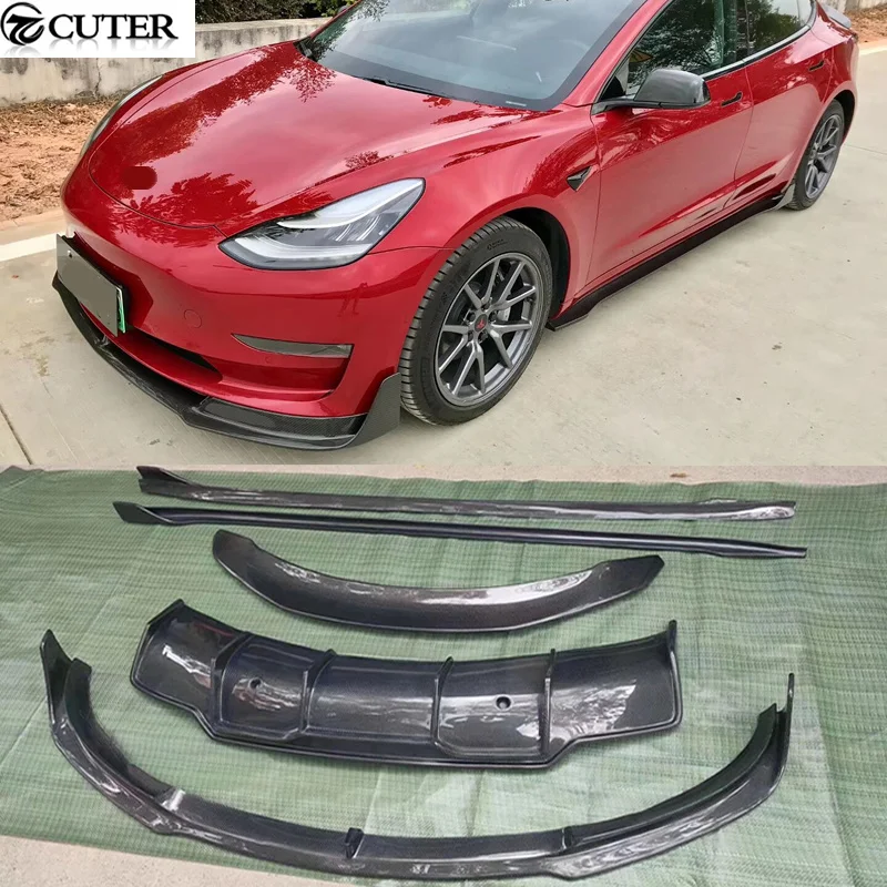 

Model 3 Carbon Fiber Front Bumper Lip Rear Bumper Diffuser Side Skirts Rear Spoiler for Tesla Model 3 v Style