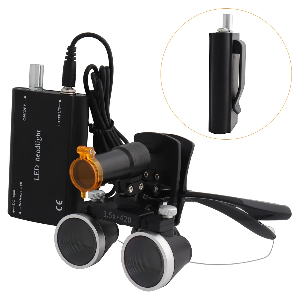 Dental Loupes 2.5 3.5x420 Medical Magnifier Magnification Binocular 5W Headlight Headlamp Belt Clip Type Cloth Case