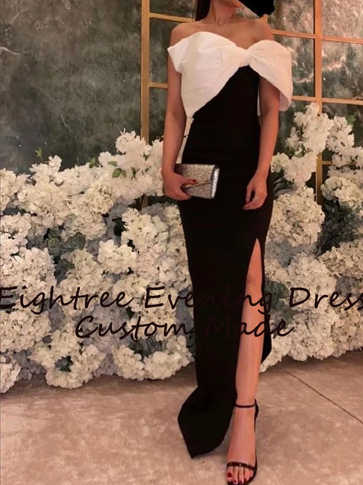 Eightree New Black/White Bow Strpless Long Evening Dresses Sleeveless Side Split Formal Party Night Prom Gowns Dress Vestidos