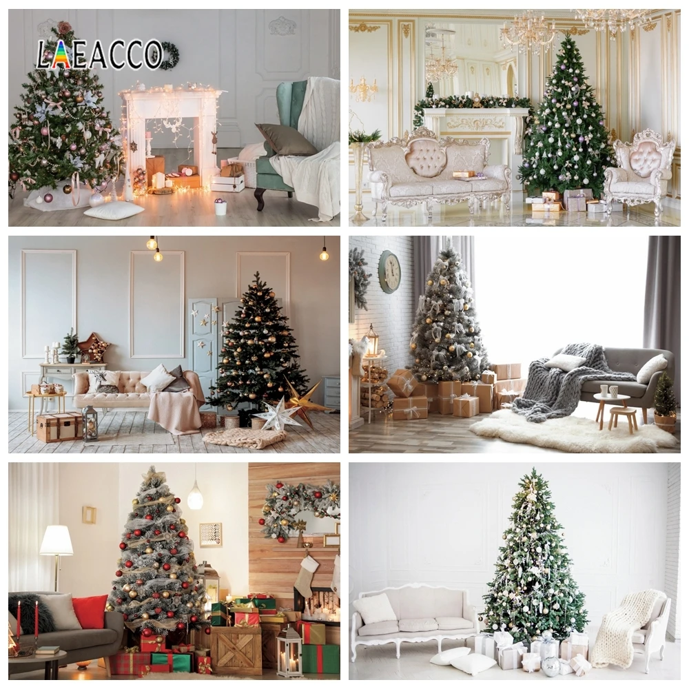 Laeacco Christmas Backdrops Chic Wall Gifts Tree Stars Sofa Family Portrait Photocall Photography Backgrounds For Photo Studio