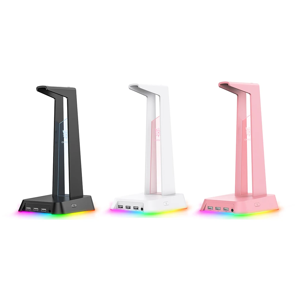 RGB Gaming Headphone Stand ONIKUMA ST2 Computer Headset Stand Holder Desktop Display Luminous with 3 USB and 3.5mm AUX Ports