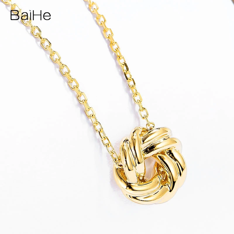 BAIHE Solid 18K Yellow Gold Simple Plain Golden Light Gold Collarbone Chain Necklace Women Fine Jewelry Halskette قلادة Muince