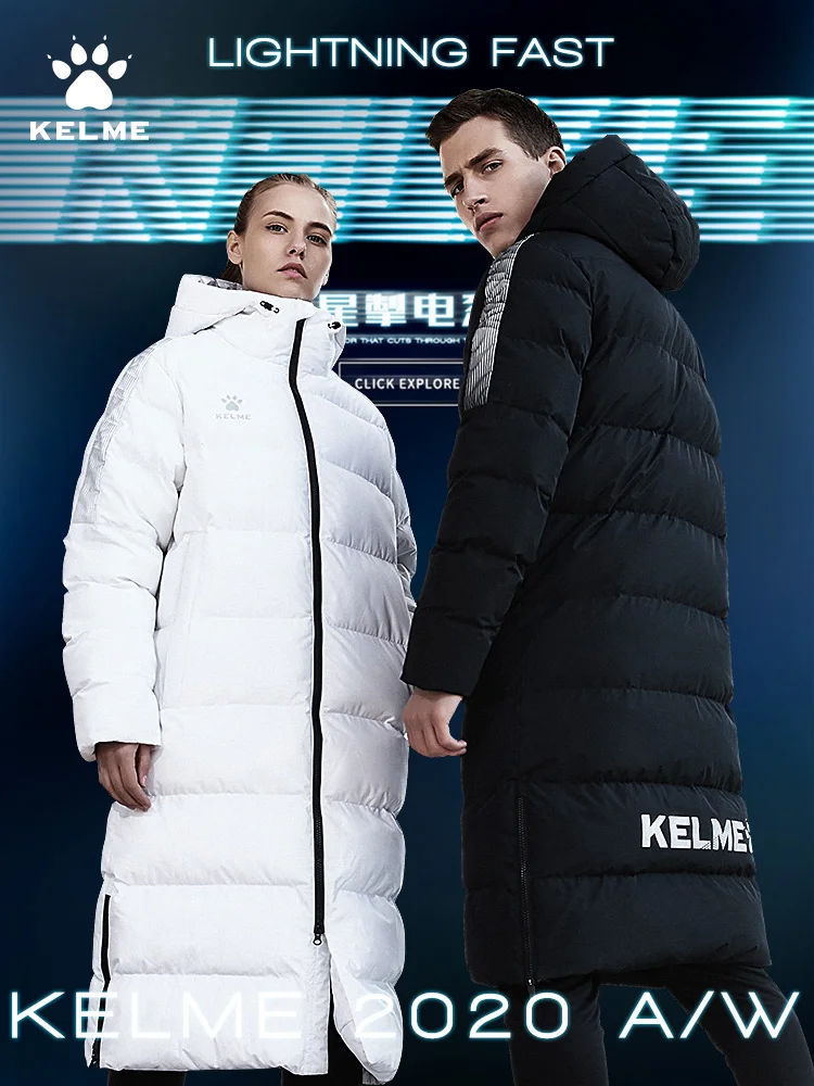 KELME Men Winter Jacket Women Long Hooded Sports Training Casual Wear Overcoat Outwear Cotton Padded Warm Coat Men 3991553