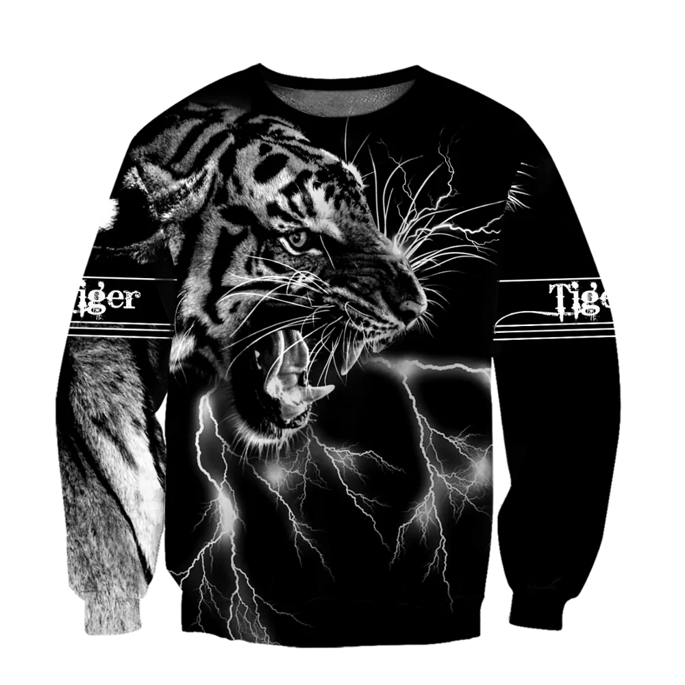 Sweter Pria Hoodie Mode Cetak 3D Harimau Petir Hewan Cantik Jaket Kasual Pullover Ritsleting Uniseks Pakaian Olahraga DW0261