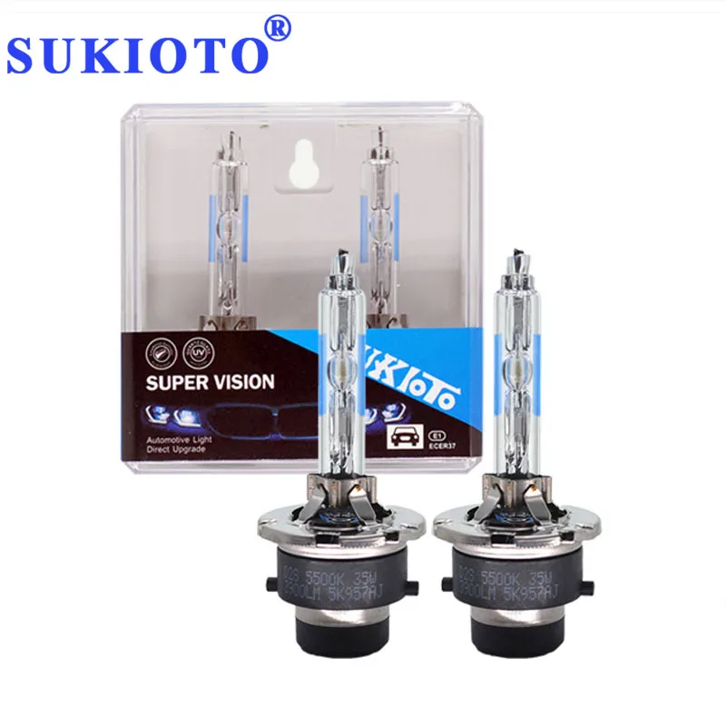 SUKIOTO 2PCS Premium OEM 35W D2S Xenon HID Bulbs 55W 5500K White Super Bright D4S Car Headlight Lamp With Metal Claw Protection