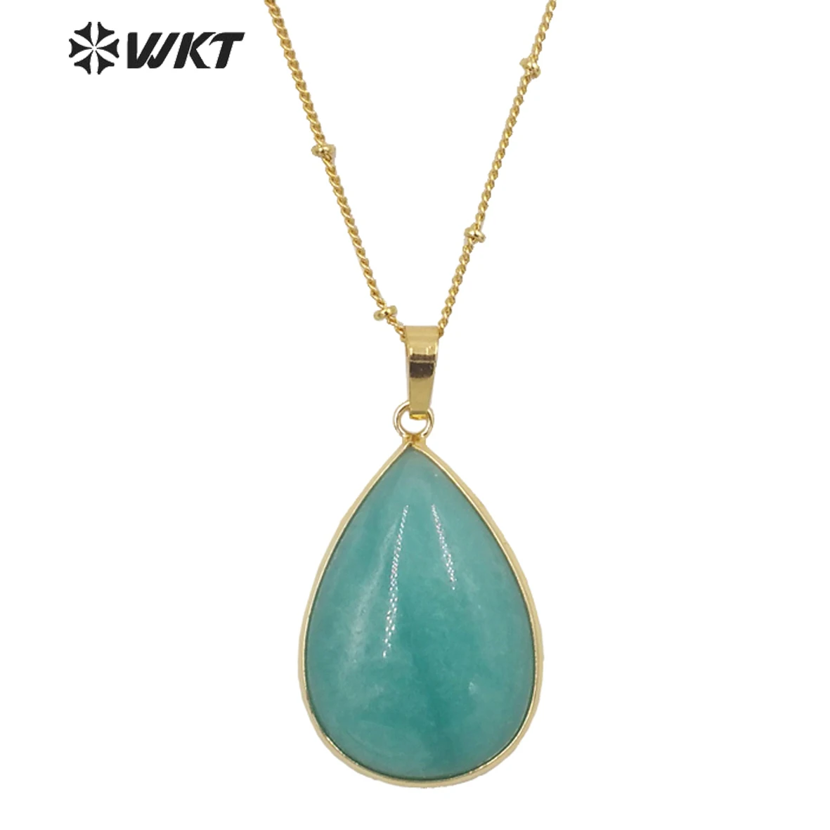 WT-N1292 WKT Newest Teardrop Amazons Stone Pendant Necklace Gold Bezel Drop Natural Gemstone ACC For Friends Wedding