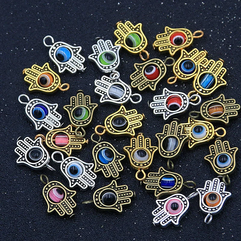 10PCS 12*19mm 3 Color Evil Eye  9 Color Fatima Hamsa Hand And Spacer Charms Bead  For DIY Jewelry Handmade Making