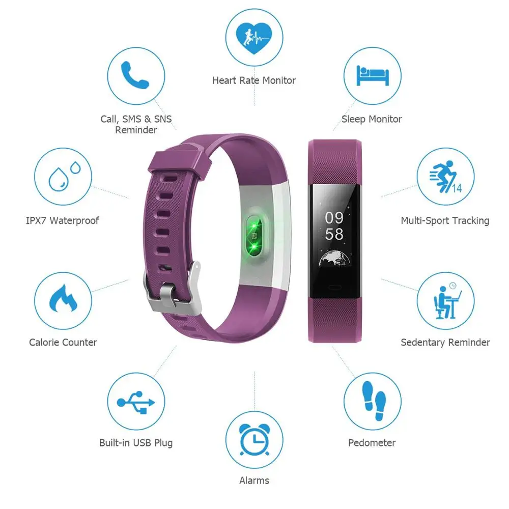 Smart Sports Bracelet MenAnd Women Pedometer Heart Rate Blood Pressure Fitness Ttracker Smartwatch Bluetooth For iOS Android+BOX